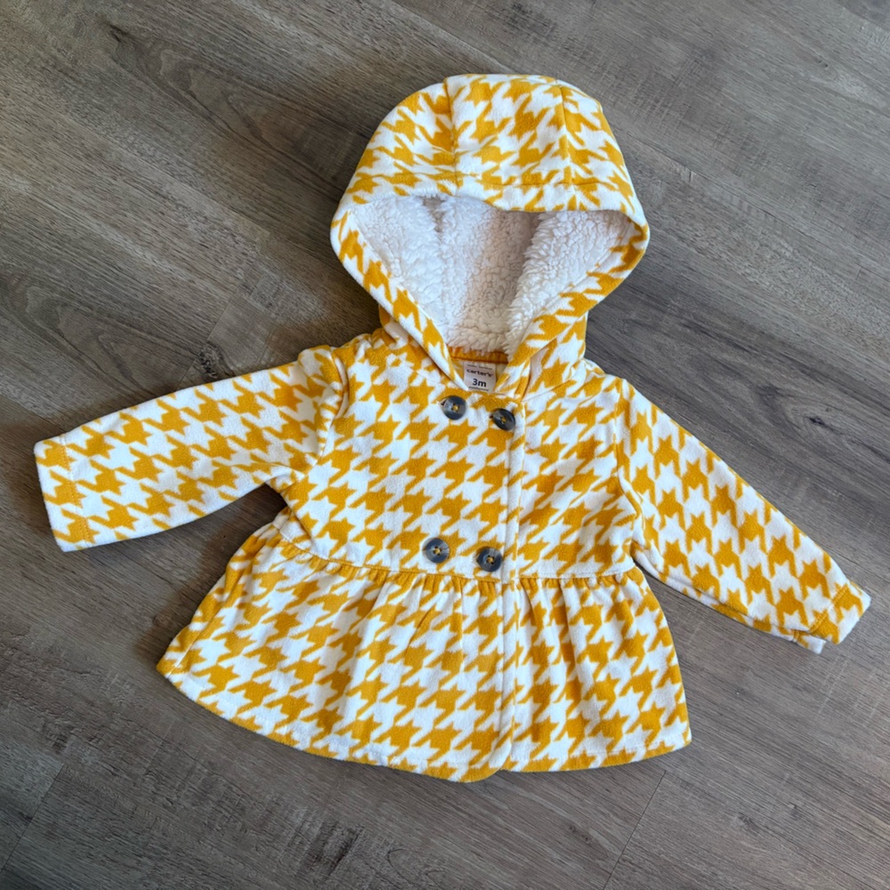 🍃3/$30 Carter's Yellow and White Houndstooth Hooded Baby Sweater